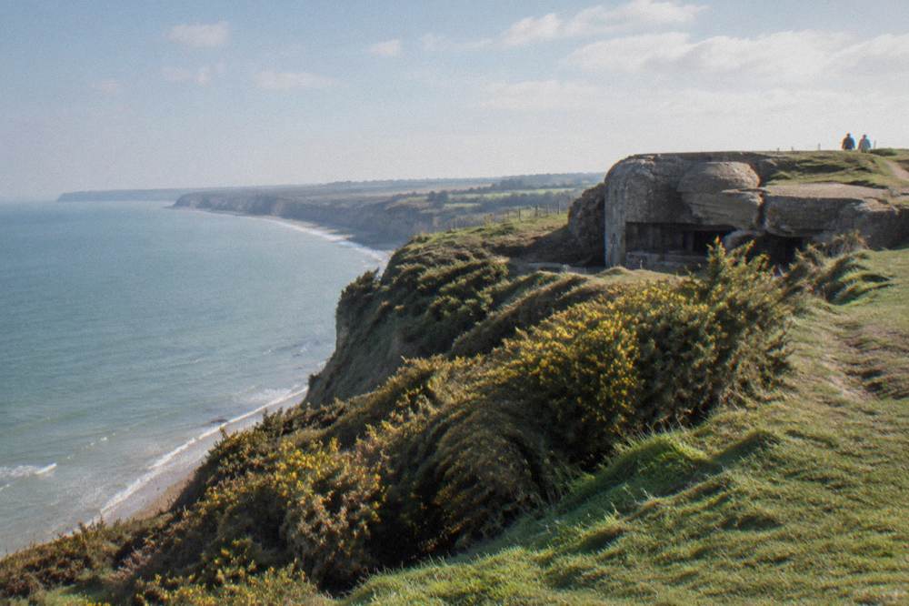 View along the Normandy coast from the clifftop at Pointe du Hoc